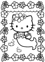 do wydrukowania kolorowanka hello kitty jako syrenka, kwiatuszki wokół