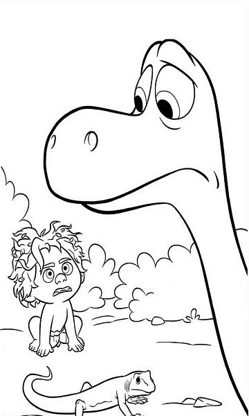 kolorowanka Dobry dinozaur malowanka do wydruku nr 29 Arlo i Bąbel przynosi mu jaszczurkę do jedzenia