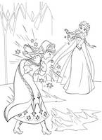 kolorowanki Kraina Lodu Frozen do wydruku malowanki z bajki nr  24 - scena z bajki, w lodowym pałacu Anna zostaje postrzelona w serce przez Elsę
