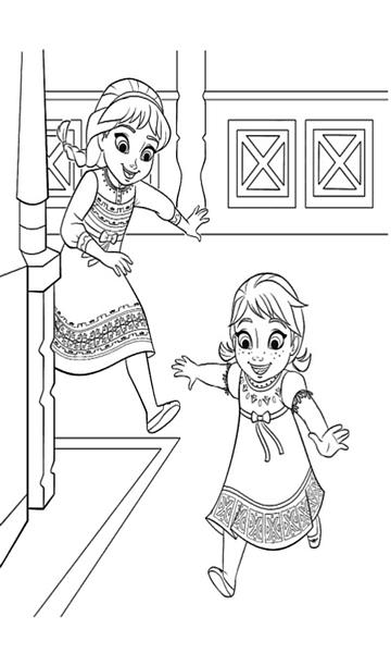 kolorowanka Kraina Lodu Anna i Elsa jako dzieci, małe dziewczynki malowanka do wydruku nr 34