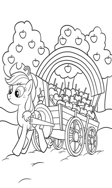 kolorowanka My Little Pony Apple Jack z wozem jabłek, malowanka do wydruku z bajki dla dzieci, obrazek nr 1