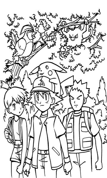 kolorowanka Pokemon malowanka Ash, Pikachu, Misty, Brock nr 13