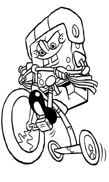 kolorowanka Spongebob Spongebob na rowerze, malowanka do wydruku, obrazek z bajki nr 55