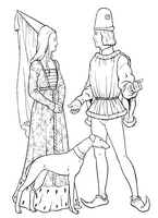do wydrukowania kolorowanki księżniczki, średniowieczna szlachecka para z psem