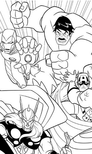 miniatura kolorowanka Avengers malowanka do wydruku Hulk, Kapitan Ameryka, Iron Man, Thor nr 12