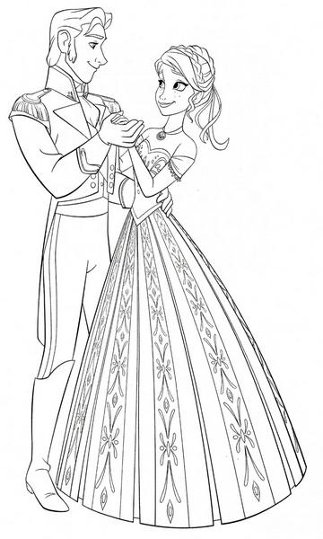 kolorowanka Kraina Lodu malowanka Anna i Hans tańczą na balu, obrazek do wydruku nr 22