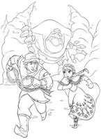kolorowanki Kraina Lodu Frozen do wydruku malowanki z bajki nr  6, Kristoff i Anna umykają przed Puszkiem