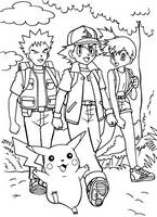 kolorowanki Pokemon do wydruku malowanki nr  3 - Ash Ketchum, Brock, Misty i Pikachu