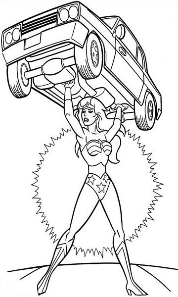 kolorowanka Wonder Woman malowanka do wydruku malowanka z silną bohaterką która udźwignie nawet samochód, obrazek nr 10