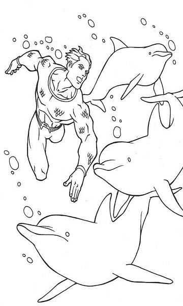 kolorowanka dla chłopców malowanka Aquaman z delfinami do wydruku nr 33